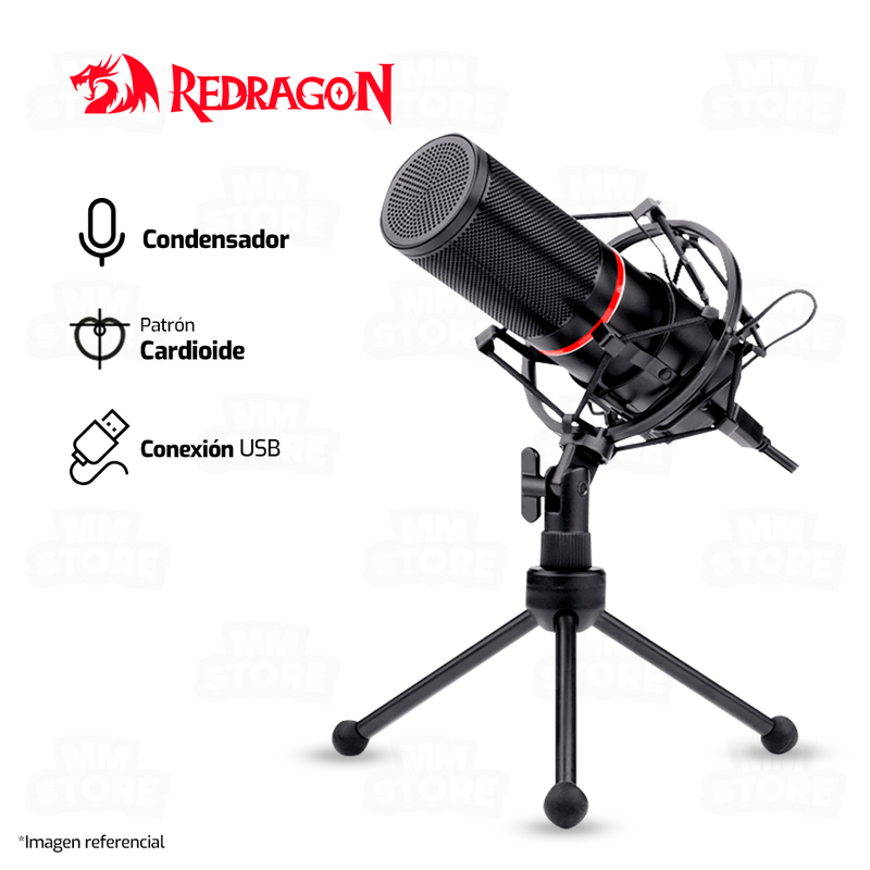 Microfono Gamer Streaming USB, trípode, Redragon Blazar Gm300 Negro - GM300