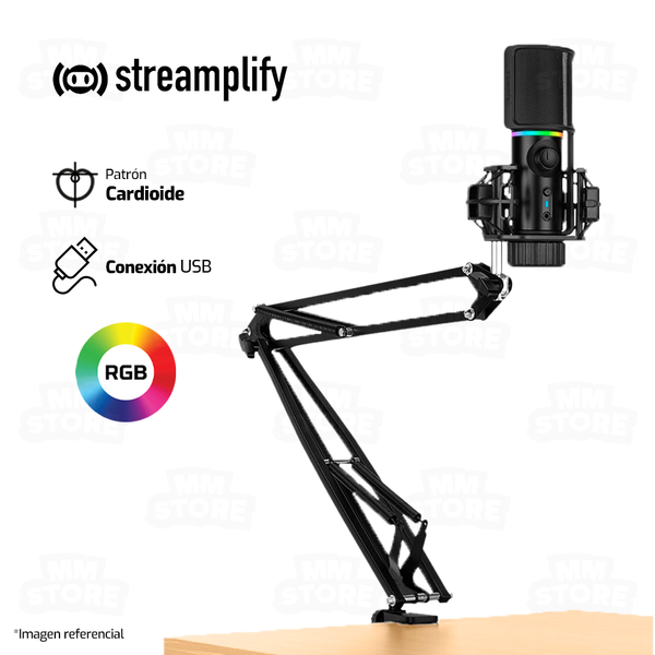 Micrófono Streamplify MIC Arm RGB Cardioide (Incluye Brazo