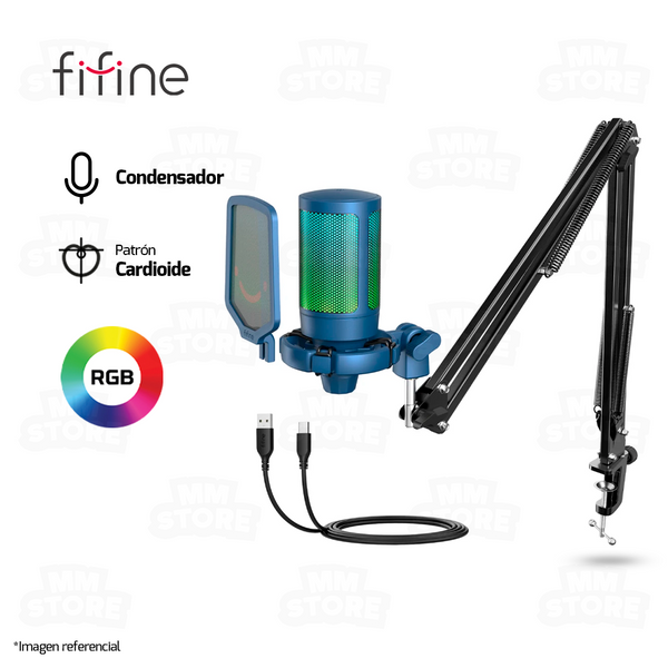 MICROFONO FIFINE A6T + BRAZO | RGB | CONDENSADOR | AZUL