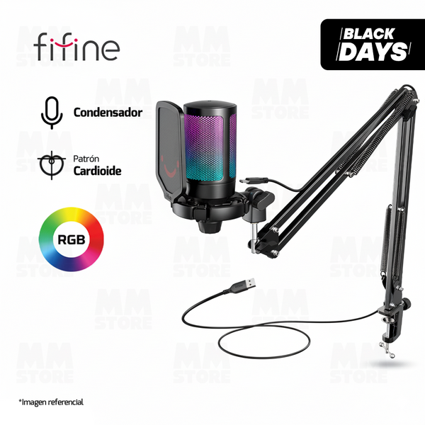 MICROFONO FIFINE A6T + BRAZO | RGB | CONDENSADOR | NEGRO