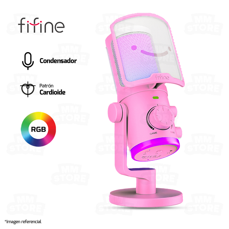 MICROFONO FIFINE AM6 | CONDENSADOR | RGB | ROSADO