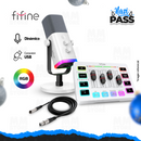 COMBO STREAMING | MICROFONO FIFINE AM8 DINÁMICO BLANCO + MEZCLADOR DE SONIDO MIXER FIFINE SC3 BLANCO + CABLE XLR 3M NEGRO