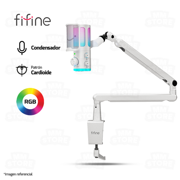 MICROFONO FIFINE TAM6 + BRAZO | RGB | CONDENSADOR | BLANCO