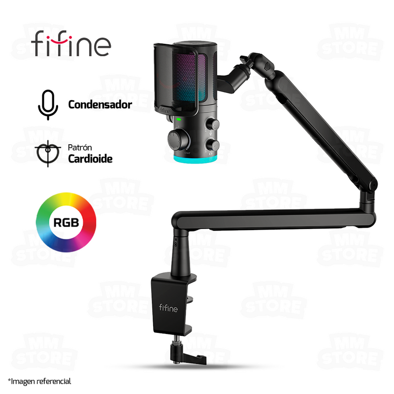 MICROFONO FIFINE TAM6 + BRAZO | RGB | CONDENSADOR | NEGRO