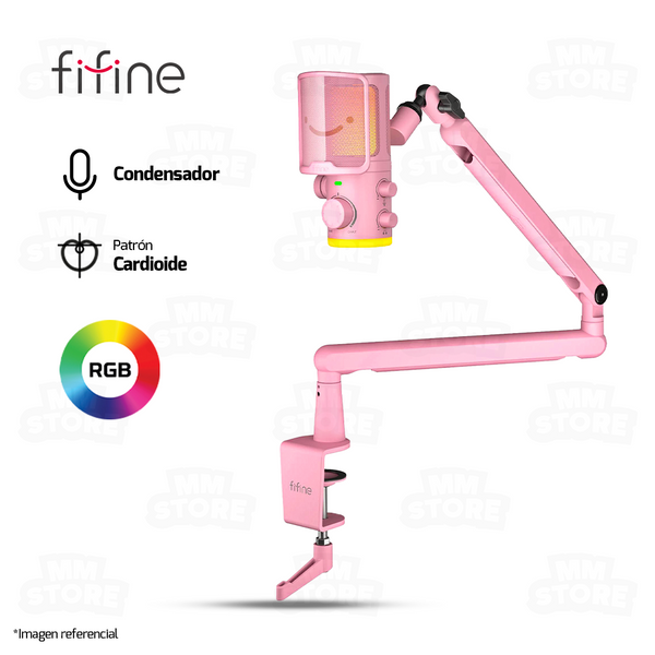 MICROFONO FIFINE TAM6 + BRAZO | RGB | CONDENSADOR | ROSADO