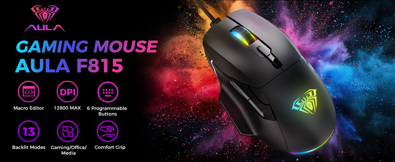 MOUSE AULA F815 | 12,800 DPI | RGB | NEGRO