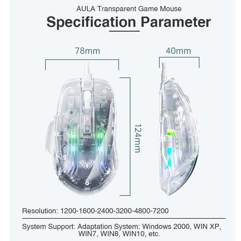 MOUSE AULA S80 | USB | 7,200 DPI | TRANSPARENTE