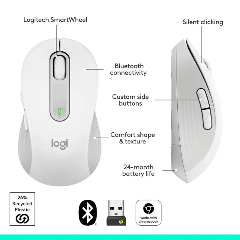 MOUSE LOGITECH SIGNATURE M650 L LEFT SILENT | BLUETOOTH-INALAMBRICO | 4,000 DPI | BLANCO