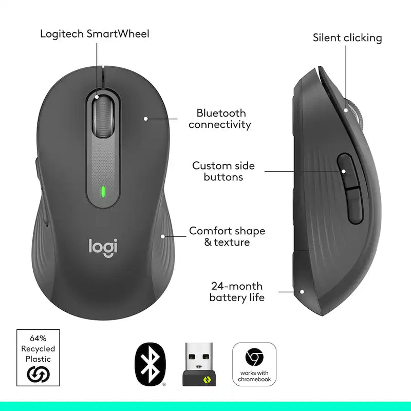 MOUSE LOGITECH SIGNATURE M650 SILENT | BLUETOOTH - INALAMBRICO | 4,000 DPI | NEGRO