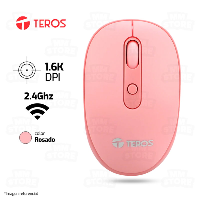 MOUSE TEROS TE-5075 | INALAMBRICO | 1,600 DPI | ROSADO