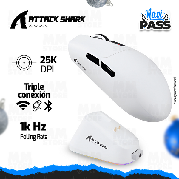 MOUSE ATTACK SHARK G3 PRO | BASE DE CARGA| INALAMBRICO | 25,000 DPI | BLANCO