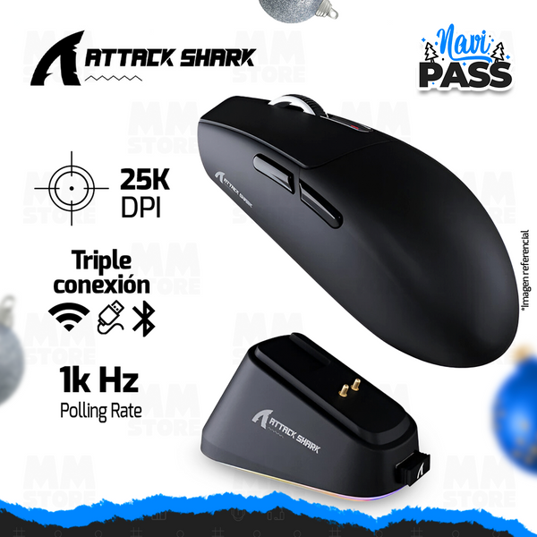 MOUSE ATTACK SHARK G3 PRO | BASE DE CARGA | INALAMBRICO | 25,000 DPI | NEGRO