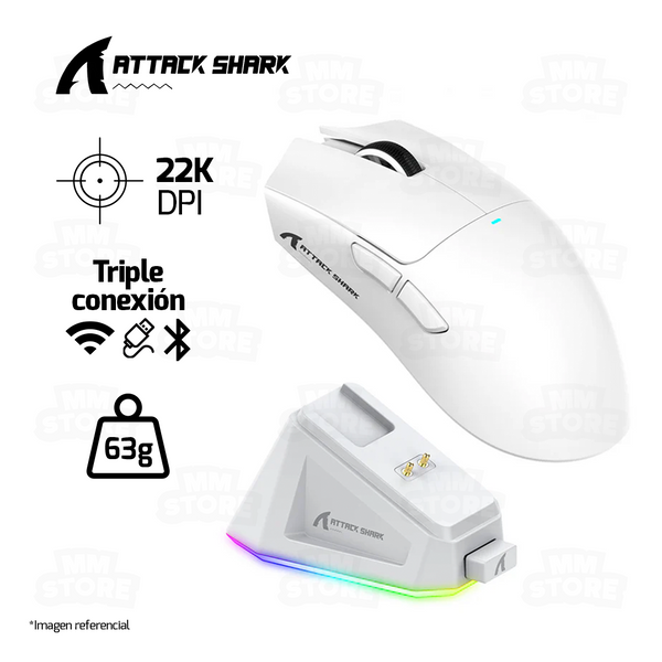 MOUSE ATTACK SHARK X11 | BASE DE CARGA | INALAMBRICO - BLUETOOTH | 22,000 DPI | BLANCO