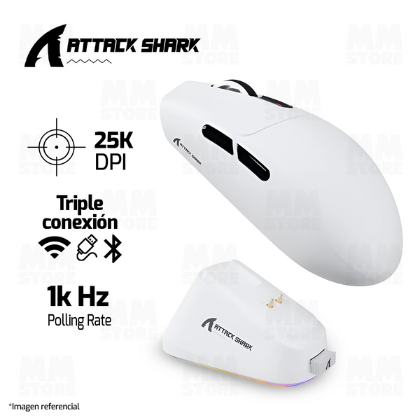 MOUSE ATTACK SHARK G3 PRO | BASE DE CARGA| INALAMBRICO | 25,000 DPI | BLANCO