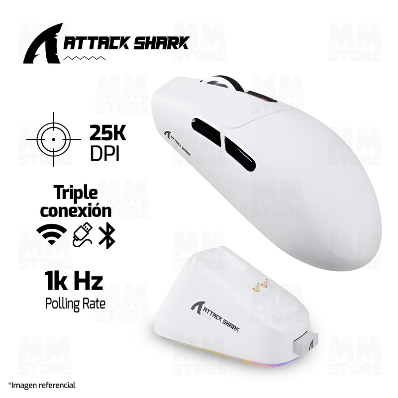 MOUSE ATTACK SHARK G3 PRO | BASE DE CARGA| INALAMBRICO | 25,000 DPI | BLANCO