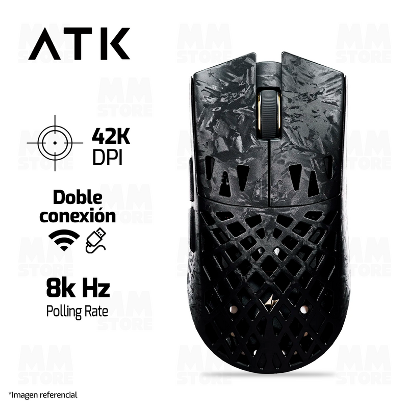 MOUSE ATK GHOST EXTREME | INALAMBRICO | 42,000 DPI | 8,000 Hz | NEGRO