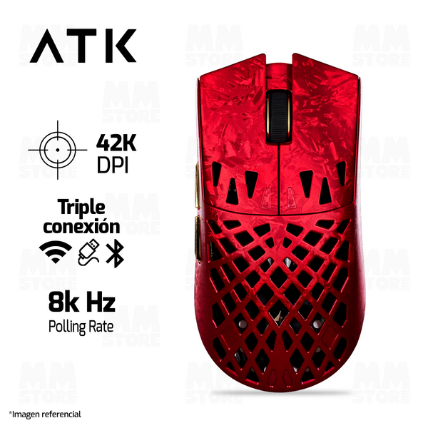 MOUSE ATK GHOST ULTIMATE | INALAMBRICO | 42,000 DPI | 8,000 Hz | ROJO