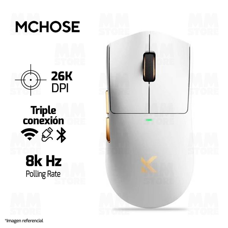 MOUSE MCHOSE K7 ULTRA | BASE DE CARGA | INALAMBRICO | 8000 Hz | BLANCO-DORADO