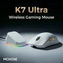 MOUSE MCHOSE K7 ULTRA | BASE DE CARGA | INALAMBRICO | 8000 Hz | BLANCO-DORADO | PRE-VENTA