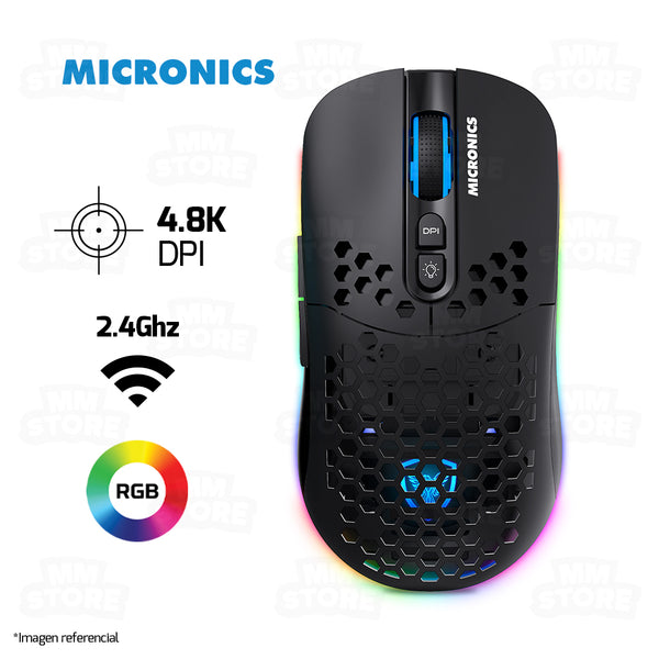 MOUSE MICRONICS WARRIOR RX - MICGM828RX+ | INALAMBRICO | 4,800 DPI | RGB | NEGRO