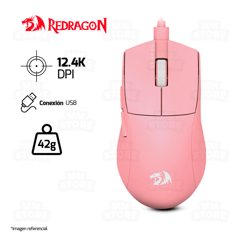 MOUSE REDRAGON K1NG (1K HZ) M724P | CABLEADO | 12,400 DPI | ROSADO