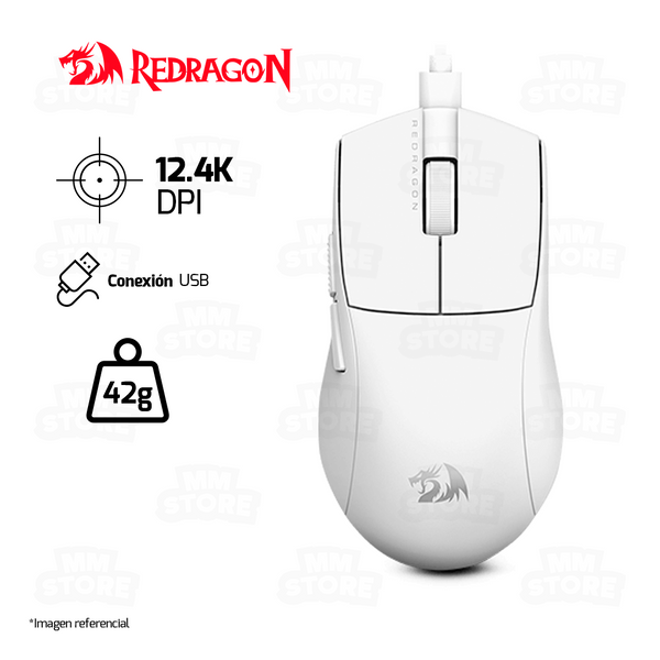MOUSE REDRAGON K1NG (1K HZ) M724W | CABLEADO | 12,400 DPI | BLANCO