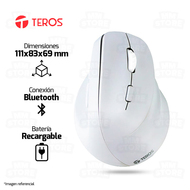 MOUSE TEROS VERTICAL TE-1236S | INALAMBRICO - BT - CABLEADO | 2400 DPI | BLANCO