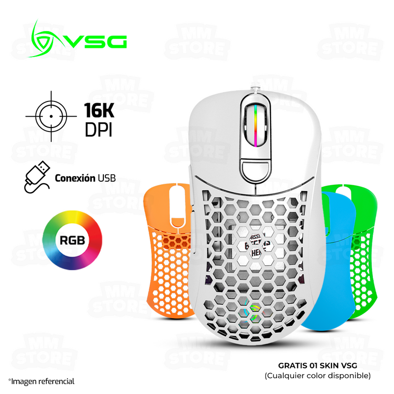 MOUSE VSG AQUILA AIR BRILLANTE 16,000 DPI RGB BLANCO | GRATIS 01 SKIN VSG