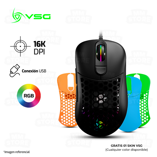 MOUSE VSG AQUILA AIR BRILLANTE 16,000 DPI RGB NEGRO | GRATIS 01 SKIN VSG