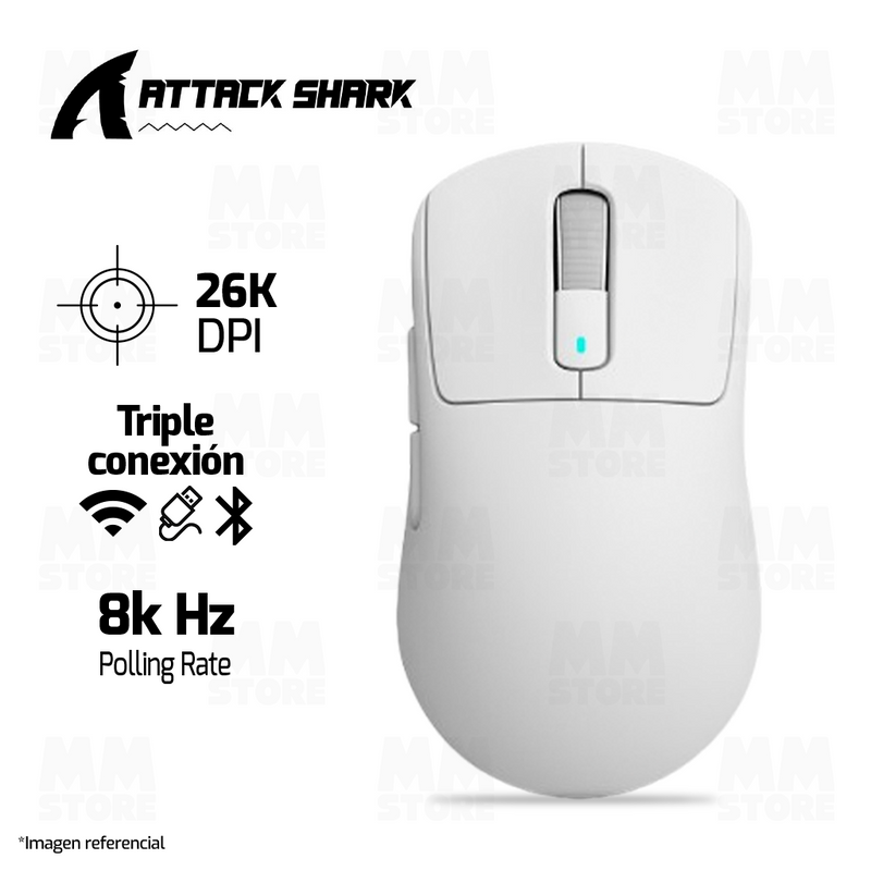 MOUSE ATTACK SHARK X3 PRO | INALAMBRICO | 8000 HZ | 26,000 DPI | BLANCO