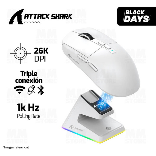 MOUSE ATTACK SHARK X6 | BASE DE CARGA | INALAMBRICO | 26,000 DPI | BLANCO