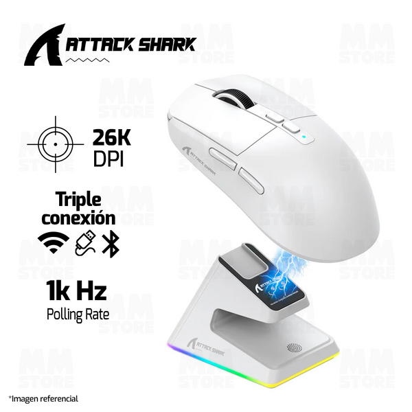 MOUSE ATTACK SHARK X6 | BASE DE CARGA | INALAMBRICO | 26,000 DPI | BLANCO