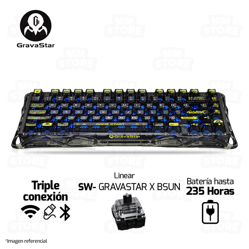 TECLADO | GRAVASTAR MERCURY K1 LITE | RGB | INALAMBRICO | SW GRAVASTAR X BSUN | TRANSPARENT-BLACK