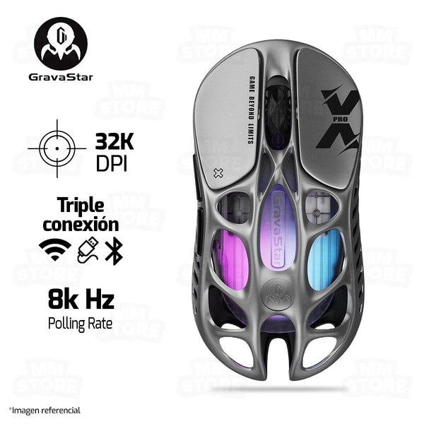 MOUSE GRAVASTAR MERCURY X PRO | INALAMBRICO | 8000 HZ | 32,000 DPI | INTERSTELLAR-SILVER