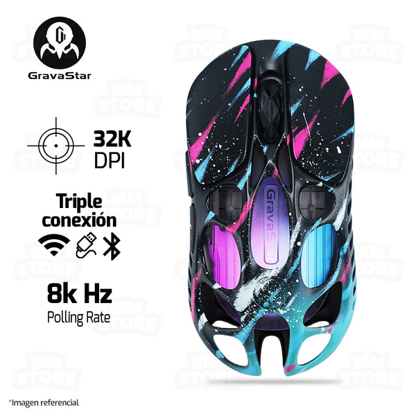 MOUSE GRAVASTAR MERCURY X PRO | INALAMBRICO | 8000 HZ | 32,000 DPI | NEON-GRAFFITI
