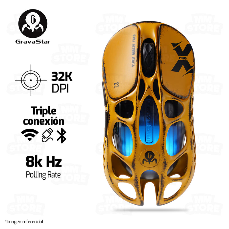 MOUSE GRAVASTAR MERCURY X PRO | INALAMBRICO | 8000 HZ | 32,000 DPI | BATTLE WORN YELLOW
