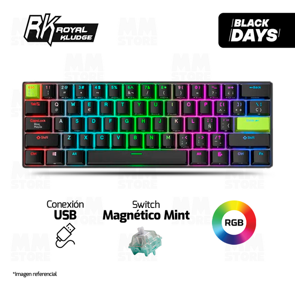 TECLADO ROYAL KLUDGE RK-C61 | INGLES | CABLEADO | MAGNETICO |RGB |NEGRO -VERDE