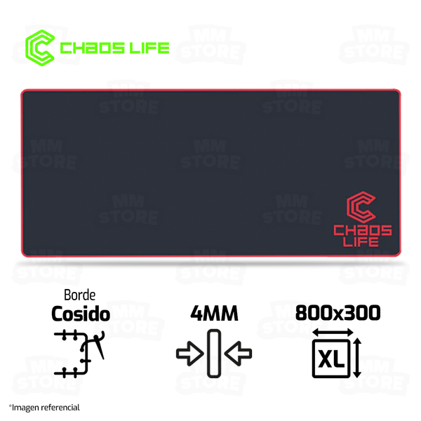 PAD MOUSE CHAOS LIFE | XL | 800 X 300 X 4MM | BORDE ROJO