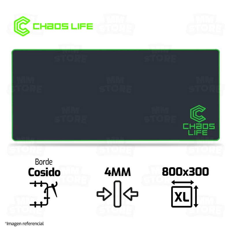 PAD MOUSE CHAOS LIFE | XL | 800 X 300 X 4MM | BORDE VERDE