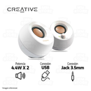PARLANTE 2.0 CREATIVE PEBBLE | 3.5MM | USB | BLANCO