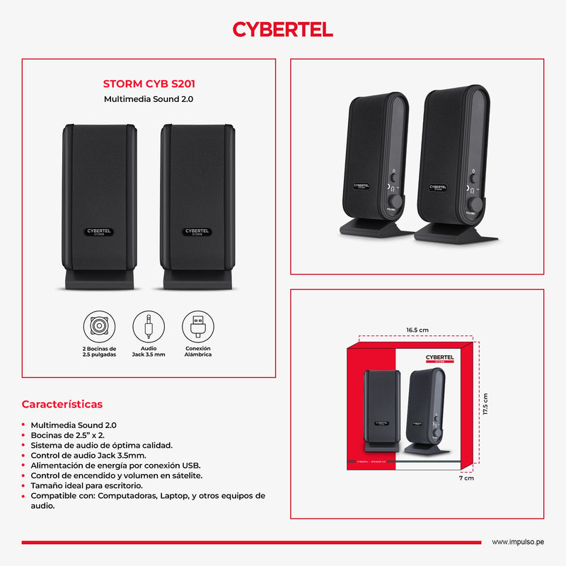 PARLANTE 2.0 CYBERTEL STORM CBX S201 | 3.5MM | USB