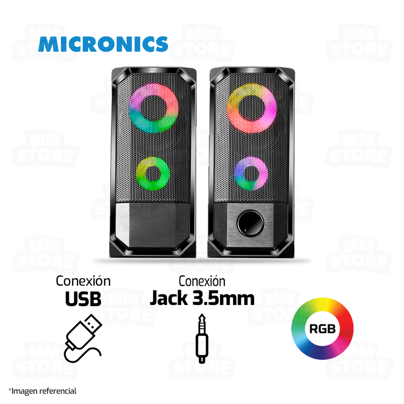 PARLANTE 2.0 MICRONICS WINNER - MIC S325 | 3.5MM | USB | RGB