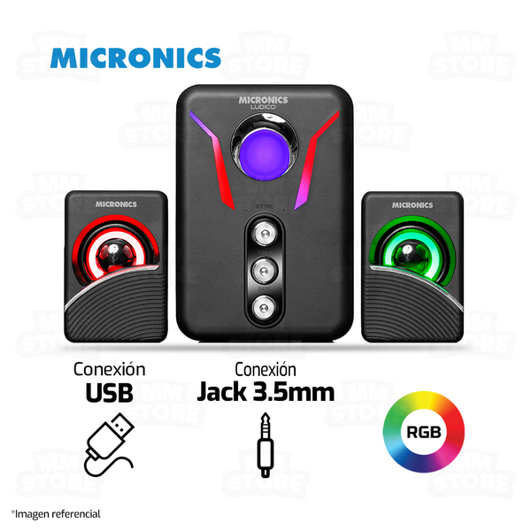PARLANTE 2.1 MICRONICS LUDICO S602 | 3.5MM | USB | RGB