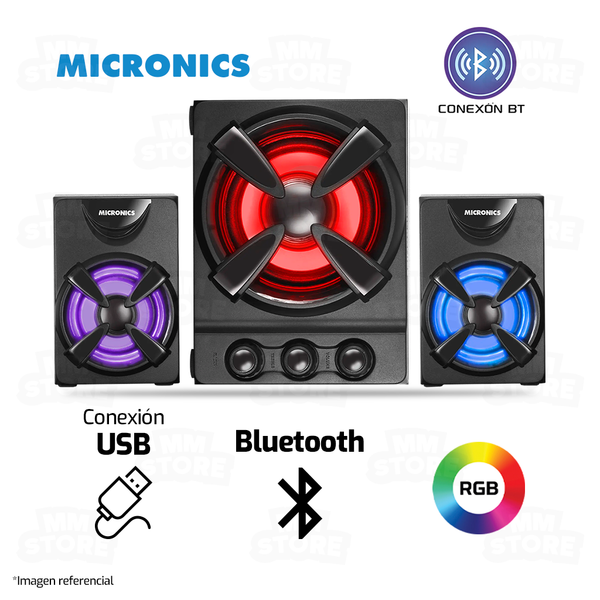 PARLANTE 2.1 MICRONICS PLAYER MIC S601BT | BLUETOOTH-3.5MM | USB | RGB