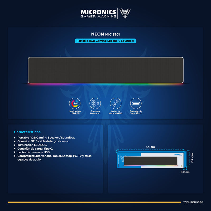 PARLANTE PORTATIL MICRONICS NEON MIC S201 | BLUETOOTH | RGB