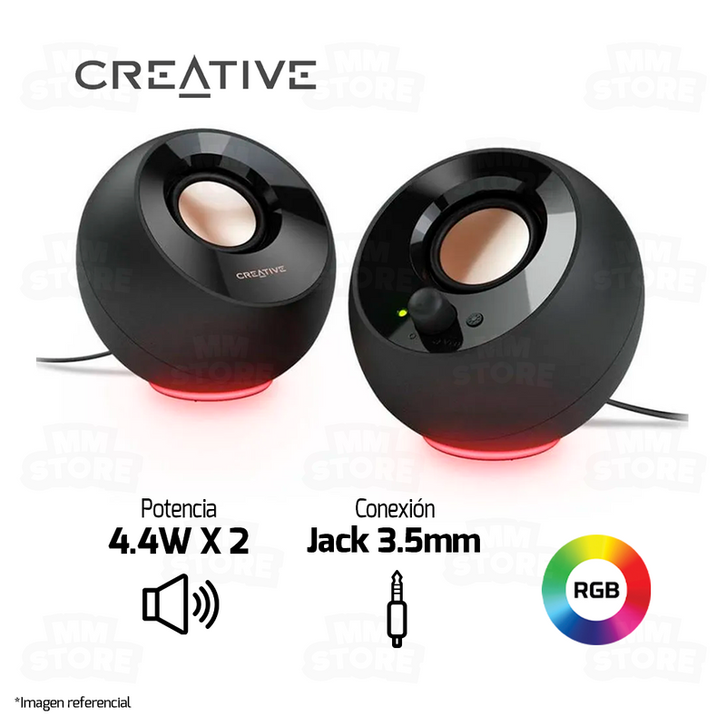 PARLANTE 2.0 CREATIVE PEBBLE SE | 3.5MM | USB | RGB | NEGRO