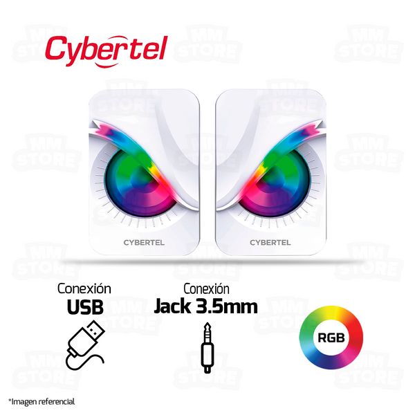 PARLANTE 2.0 CYBERTEL EXXPERT CBX S301W | 3.5MM | USB | RGB | BLANCO