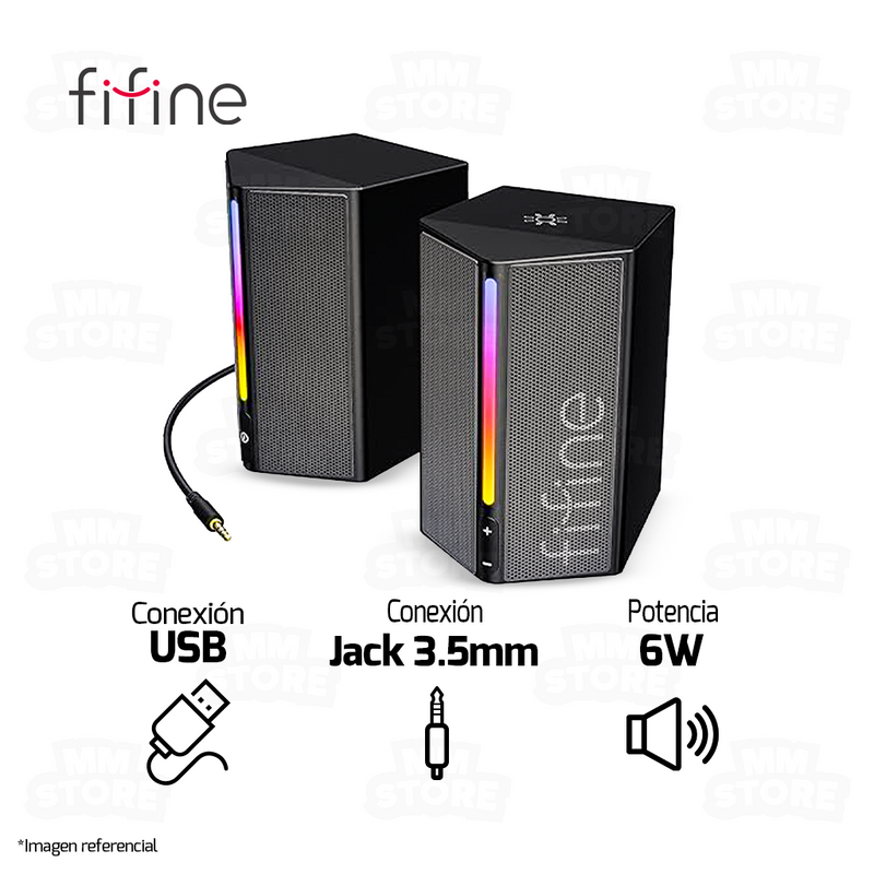 PARLANTE 2.0 FIFINE A20 | 3.5MM | USB | RGB | NEGRO