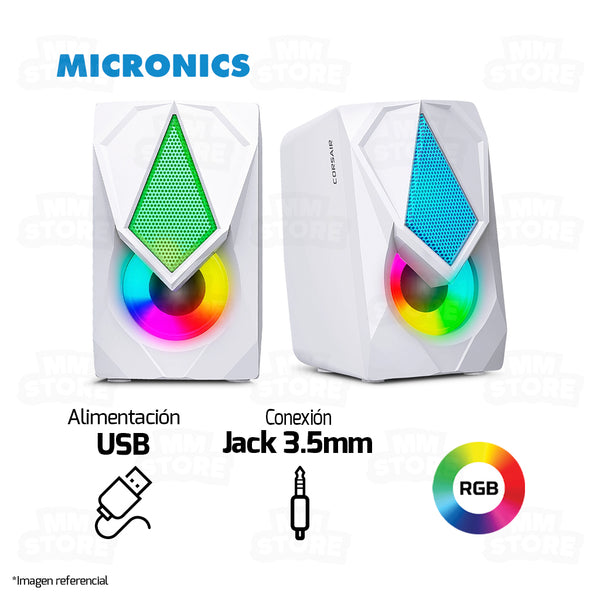 PARLANTE 2.0 MICRONICS CORSAIR MIC 309-9W | 3.5MM | USB | RGB | BLANCO