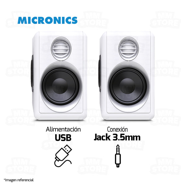 PARLANTE 2.0 MICRONICS IRON MIC S314W | 3.5MM | USB | RGB | BLANCO